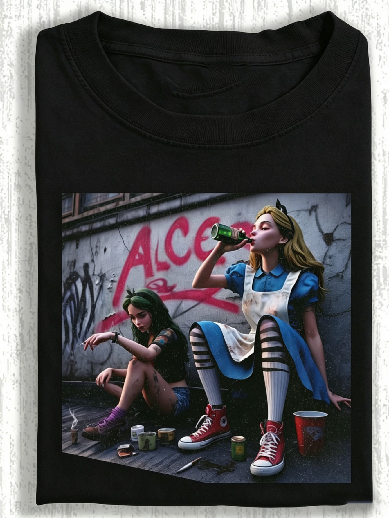 Street Fashion Elements - Çift Renkli Canlı Asi Karakter Baskılı,