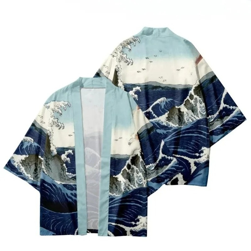 Street Fashion Kimono - Modaya Uygun Dalga Desenli Geleneksel Kimono