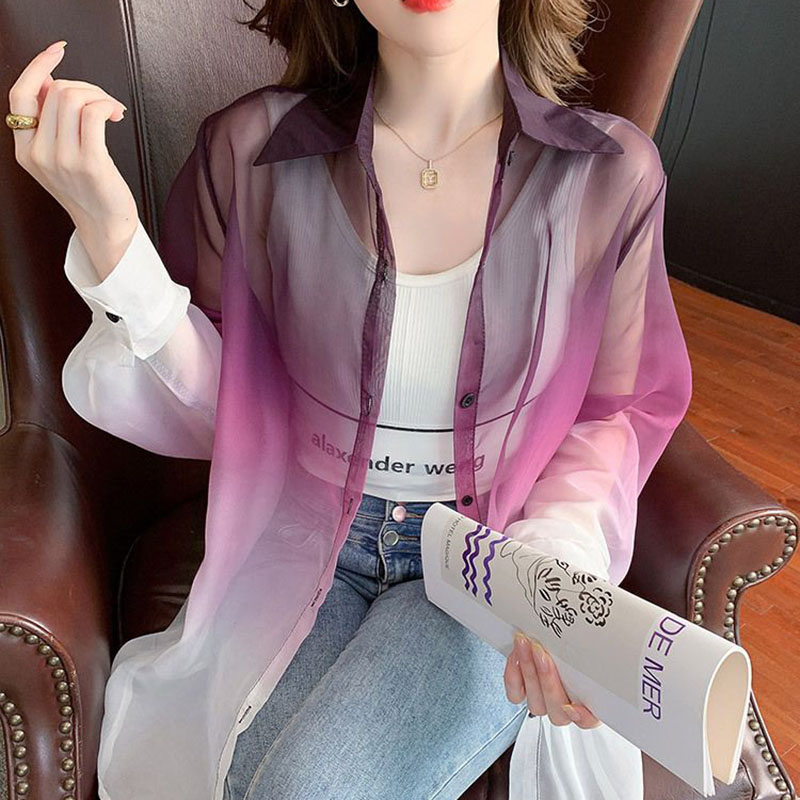 Street Fashion In Korea - Moda degrade renk şifon gömlek kadın