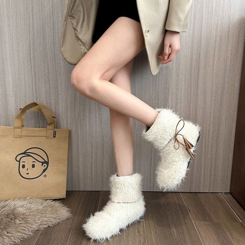 Street Fashion Online - Düz Renk Polar Astarlı Beyaz Bayan