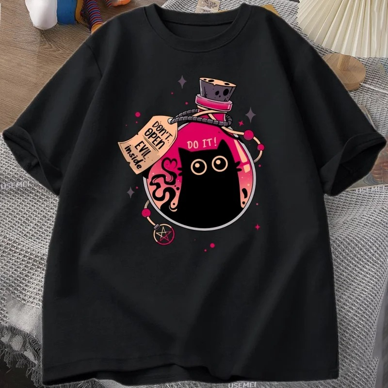 Fashion Street Cat - Kötü Siyah Kedi Şişede T-shirt Yaz
