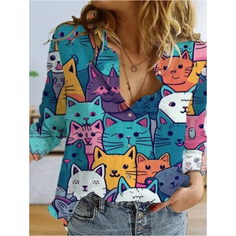 Fashion Street Cat - Sonbahar Kadın Giyim Sevimli Hayvan Baskılar