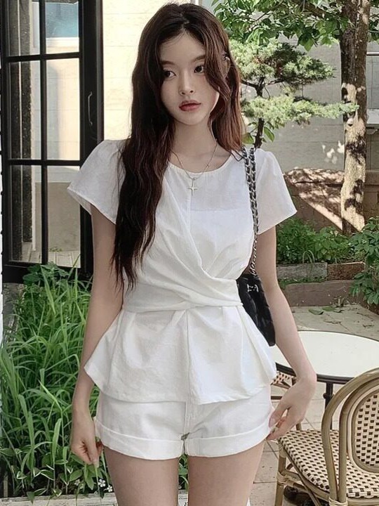 Street Fashion In Korea - Moda şık beli saran kemerli basit