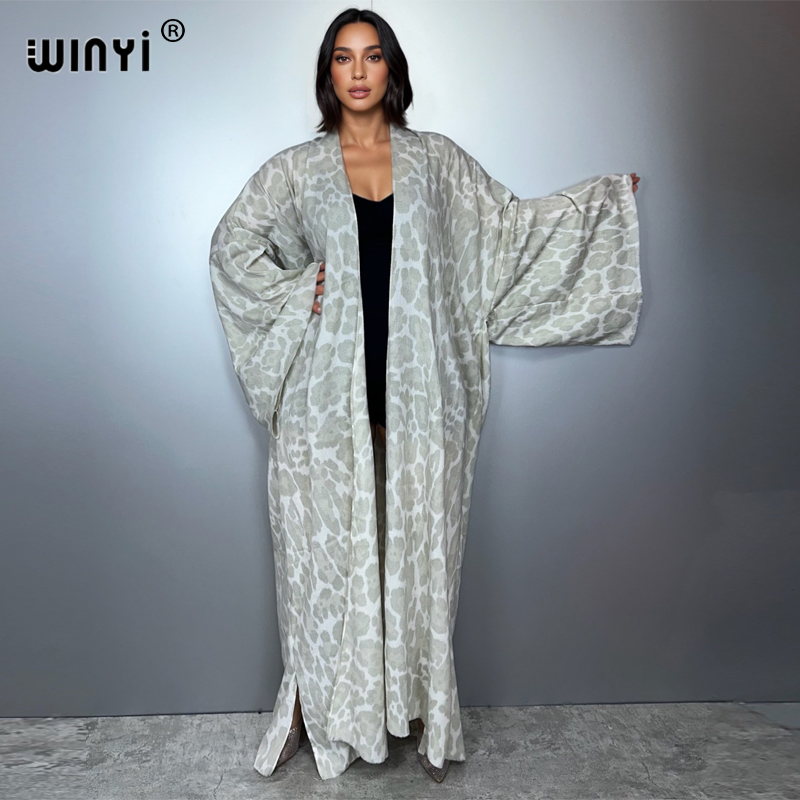 Street Fashion Kimono - WINYI kış Leopar hırka Afrika kadınlar