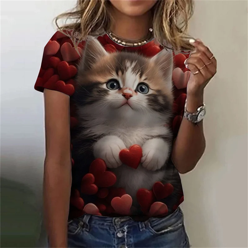 Moda kadın T-shirt 3D baskılı  - Fashion Street Cat incelemesi ve fiyatı