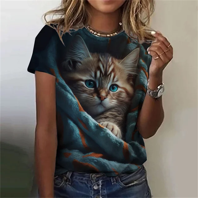 Moda kadın T-shirt 3D baskılı  - Fashion Street Cat incelemesi ve fiyatı