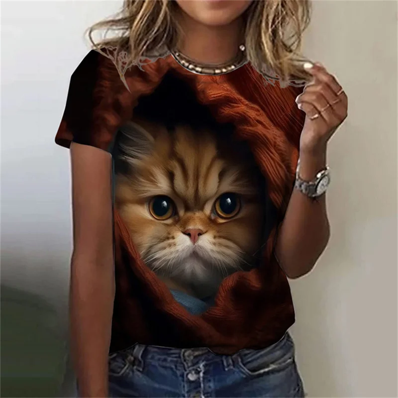 Moda kadın T-shirt 3D baskılı  - Fashion Street Cat incelemesi ve fiyatı