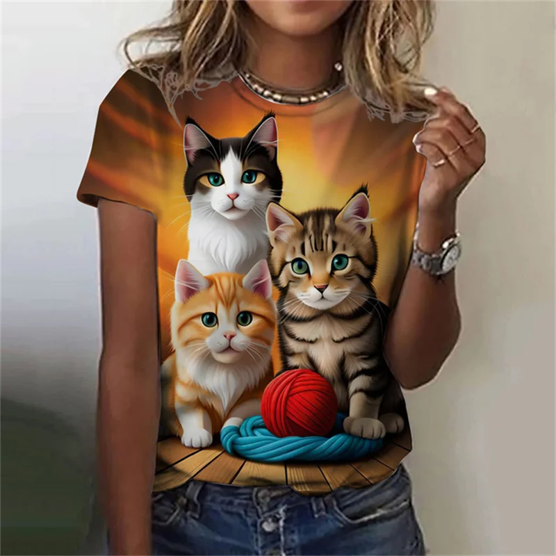 Moda kadın T-shirt 3D baskılı  - Fashion Street Cat incelemesi ve fiyatı