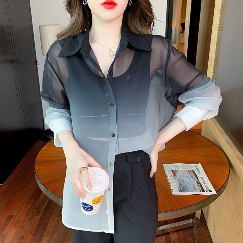 Moda degrade renk şifon gömlek - Street Fashion In Korea incelemesi ve fiyatı