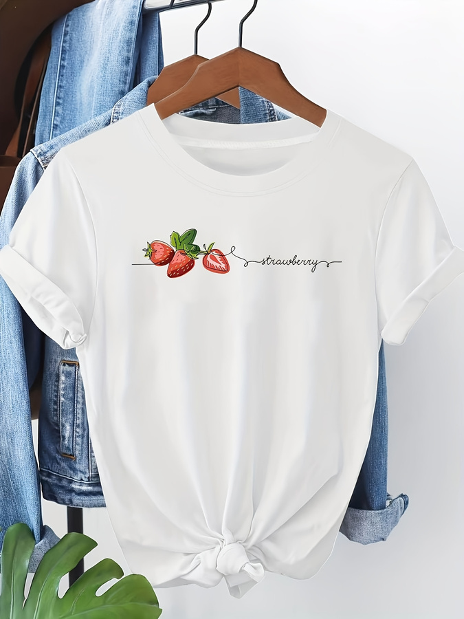 Kadın Çilek Desenli Kısa Kollu - Street Fashion Trends 2025 incelemesi ve fiyatı